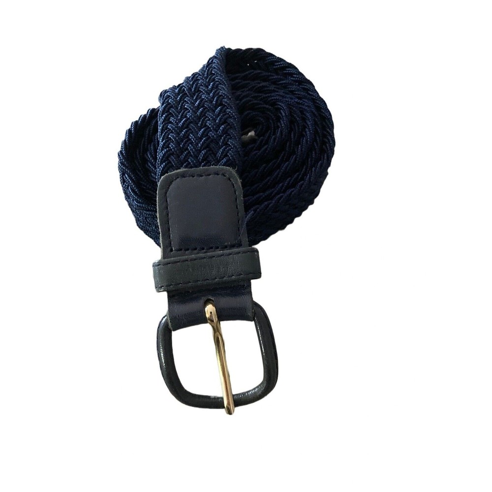 Canterbury Navy Blue Stretch Belt Size 38-40 Leather Tabs Gold Buckle Golf VTG
